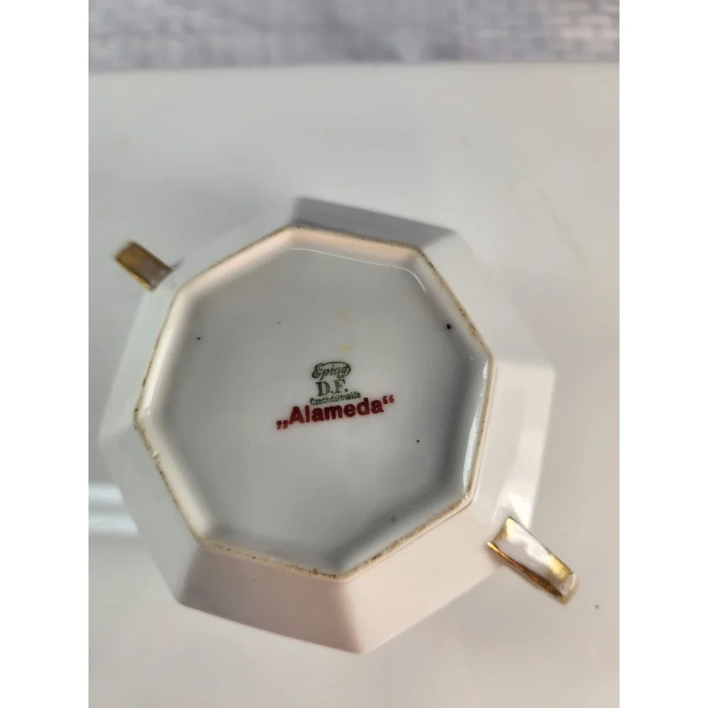 Epiag D.F. Alameda Royal Czechoslovakia 1920's Sugar Bowl Porcelain Gold Trim